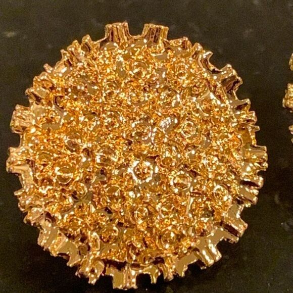 18k Gold Plated Soleil Textured Earrings, Round Sun Luna Coin Flower Studs, Gift - Picture 4 of 11